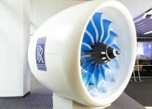 RR share price visual with a Rolls-Royce aircraft engine and rising stock market chart